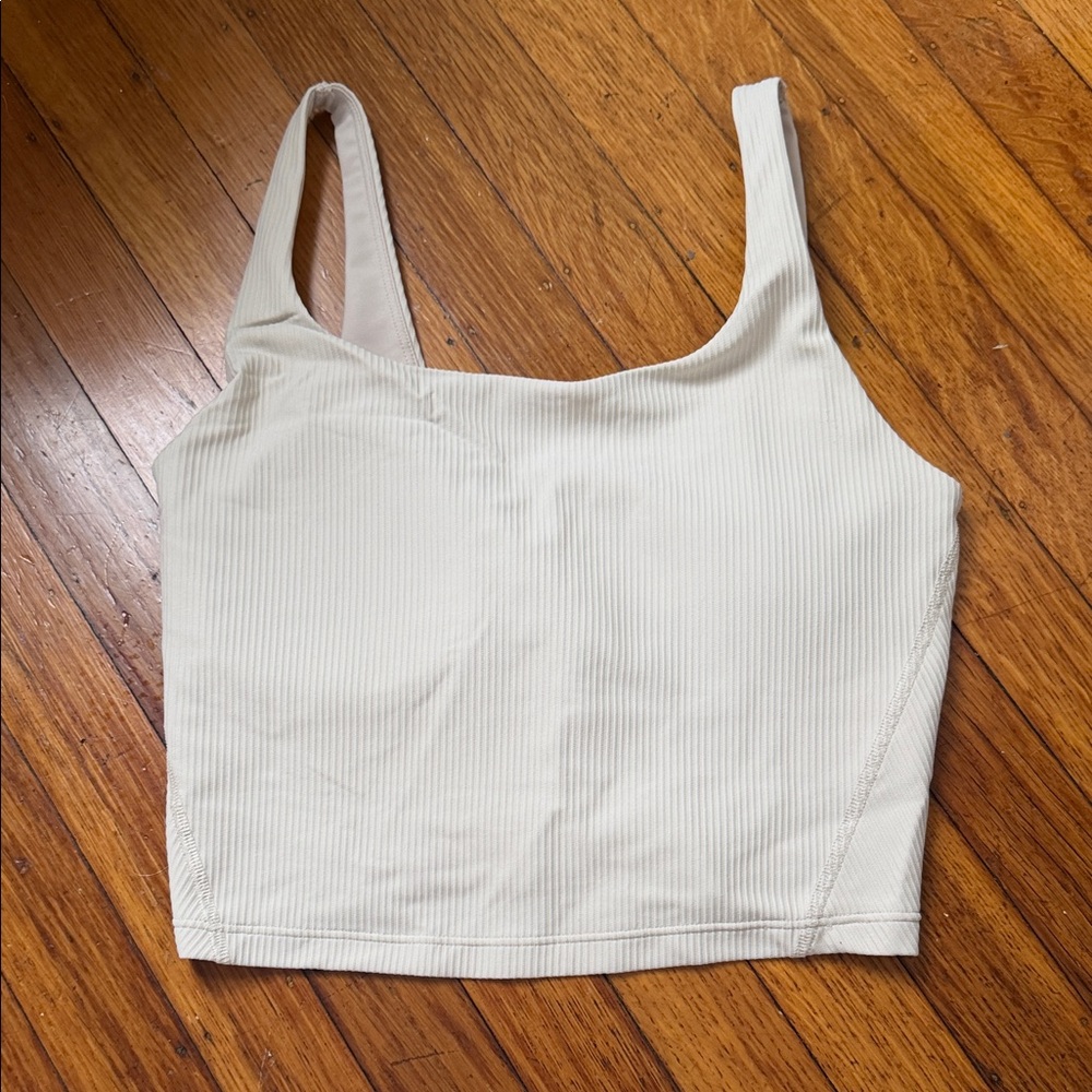 Cream Ribbed Square-Neck Crop Tank Top